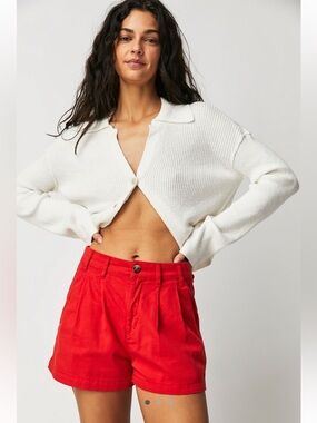NWT Free People Billie Chino Shorts Warm Up Red Size 8